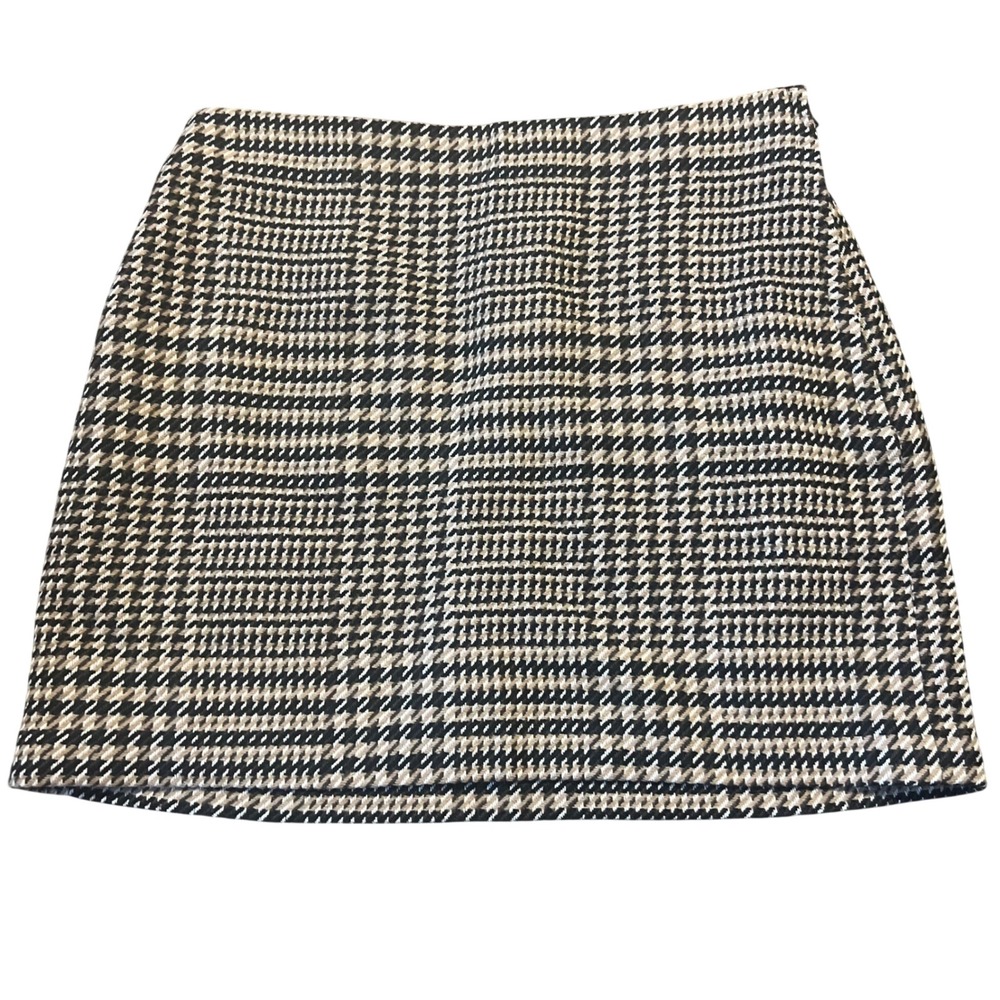 H&M Women Houndstooth Mini Skirt Black White Plaid Zipper Closure Size US 6